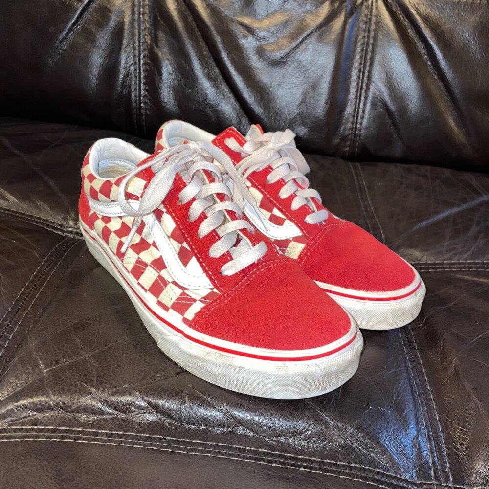 Red Checkered Old Skool Vans - Women's 7.5 - Men's 6